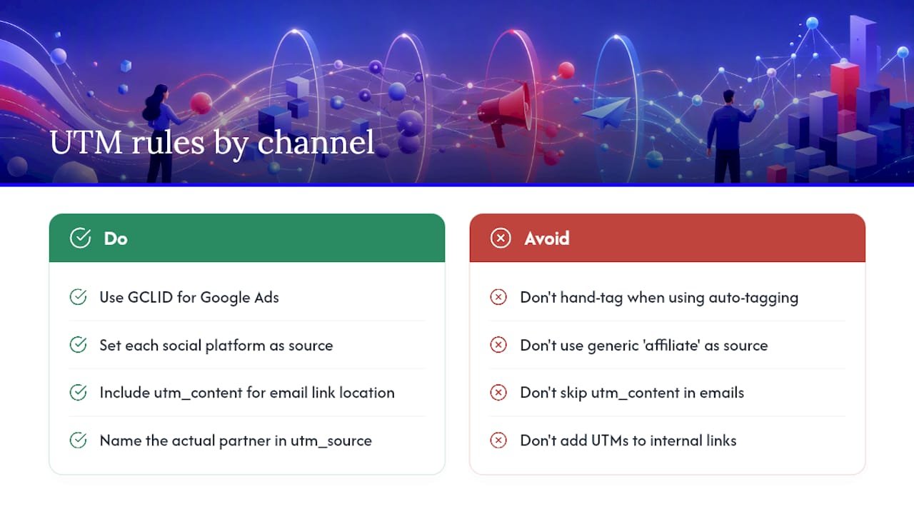 Channel-specific UTM tagging rules